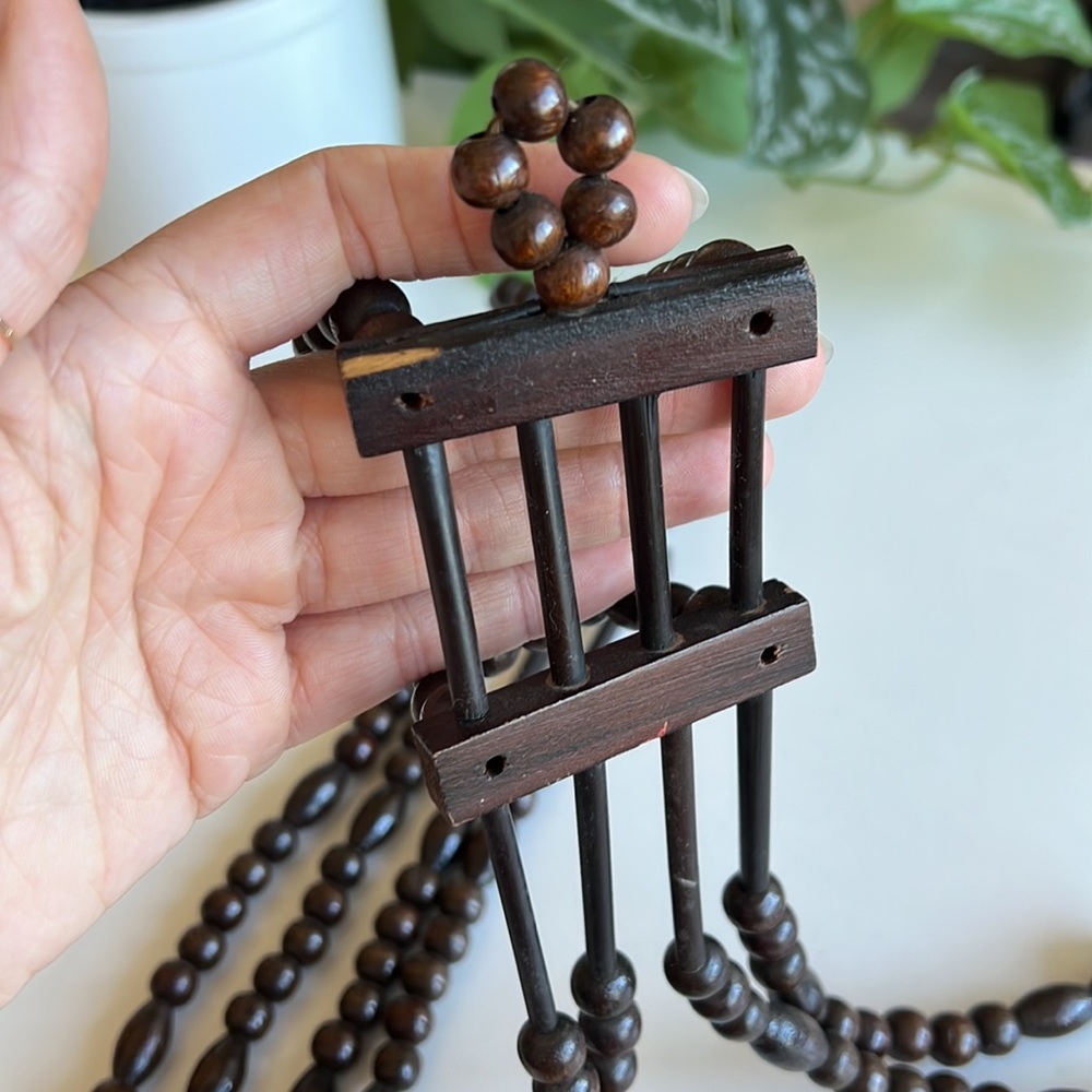Vintage Wood Bead Hanging Plant Holders Pair - Picture 5 of 15
